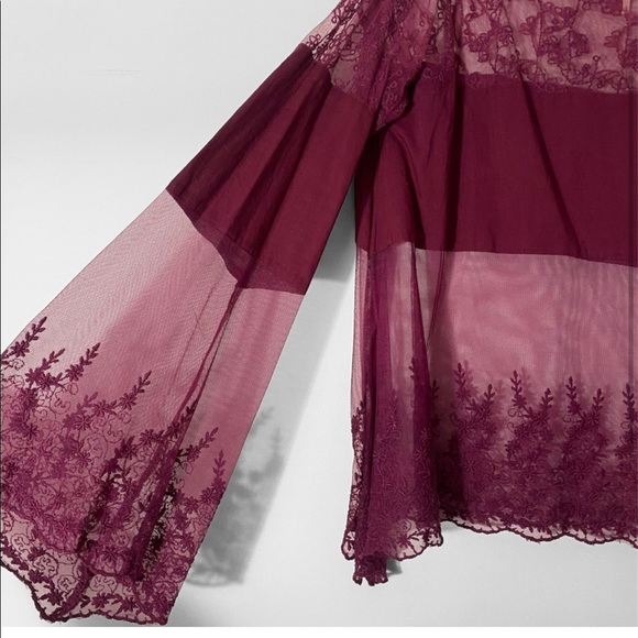 Free People Tops - NWT Free People Lace Sheer Tunic with Bell Sleeves in Wild Plum Large